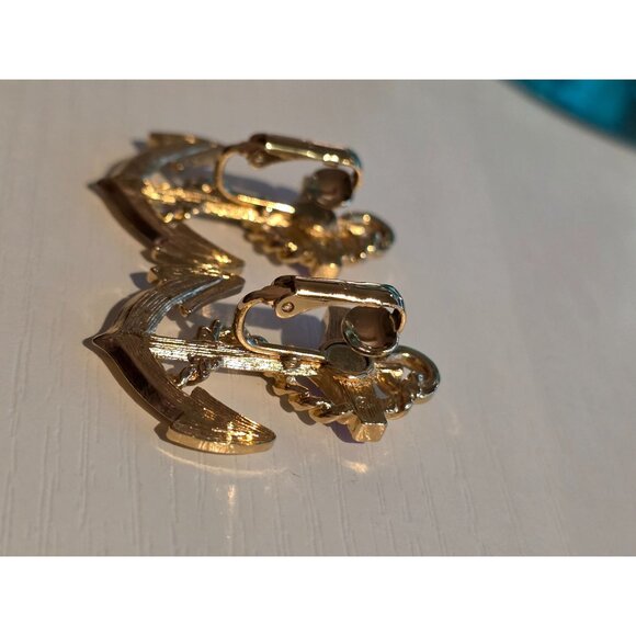 Vintage Avon Gold Red Enamel Navy Anchor Nautical Clip On Earrings - Picture 4 of 8